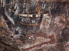 Hawk Dreaming rock art. Credit Djabulugku Association Inc